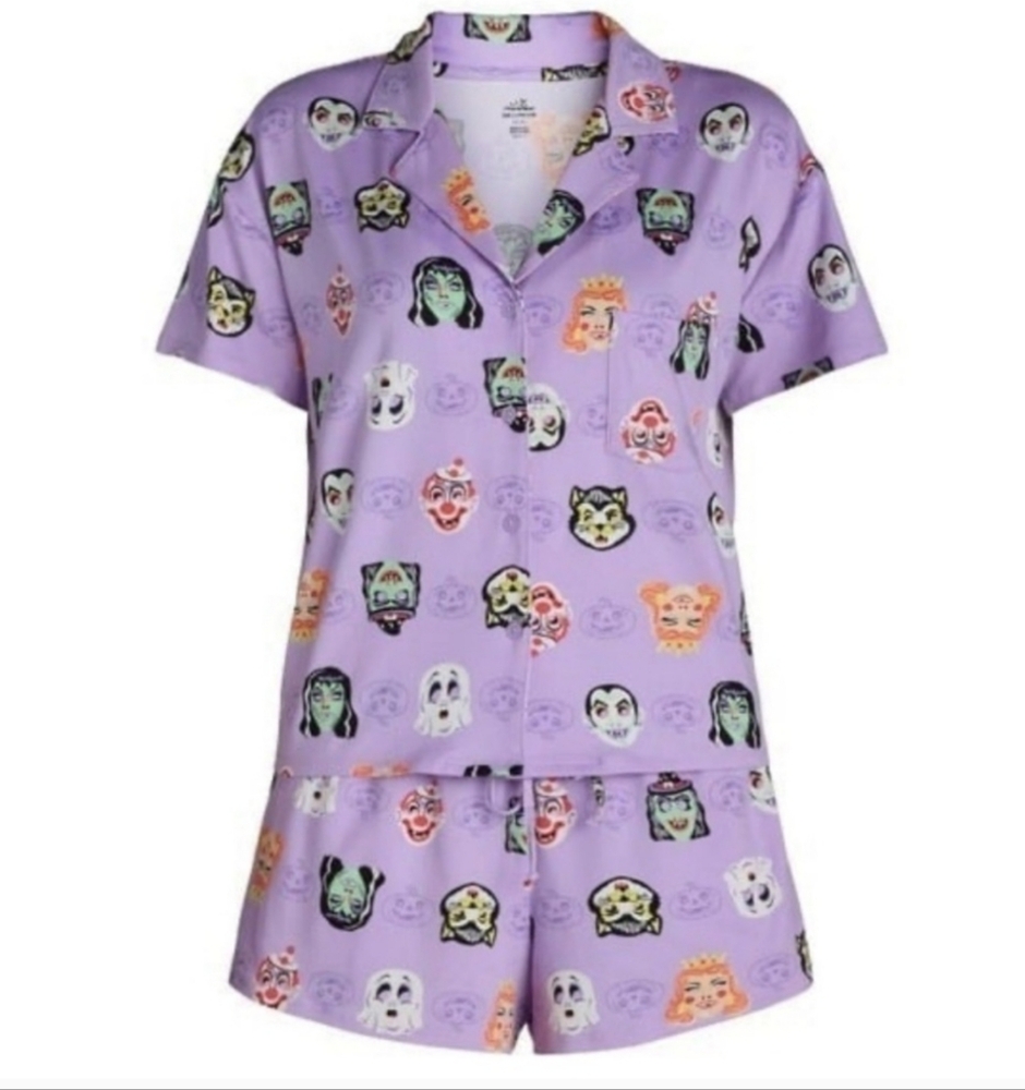 NWT Viral Way To Celebrate Halloween Monster Print 2 Piece Shorty Pajama Set